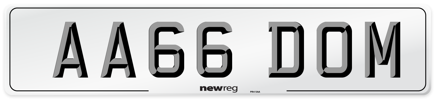 AA66 DOM Number Plate from New Reg